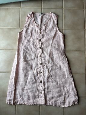 Terzo Millennio Pink 100% linen button shift dress size Small